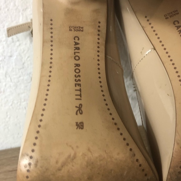 Carlos Rossetti Womens Size 6.5 Patent Block Heels -Bone Color Pink Strap Heels - Picture 11 of 11